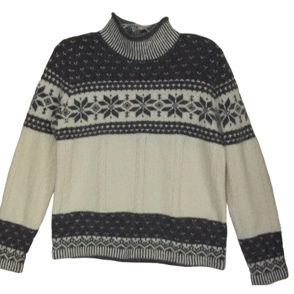 Valerie Stevens Small Sweater LambsWool Angora off-white gray Nordic Fair Isles